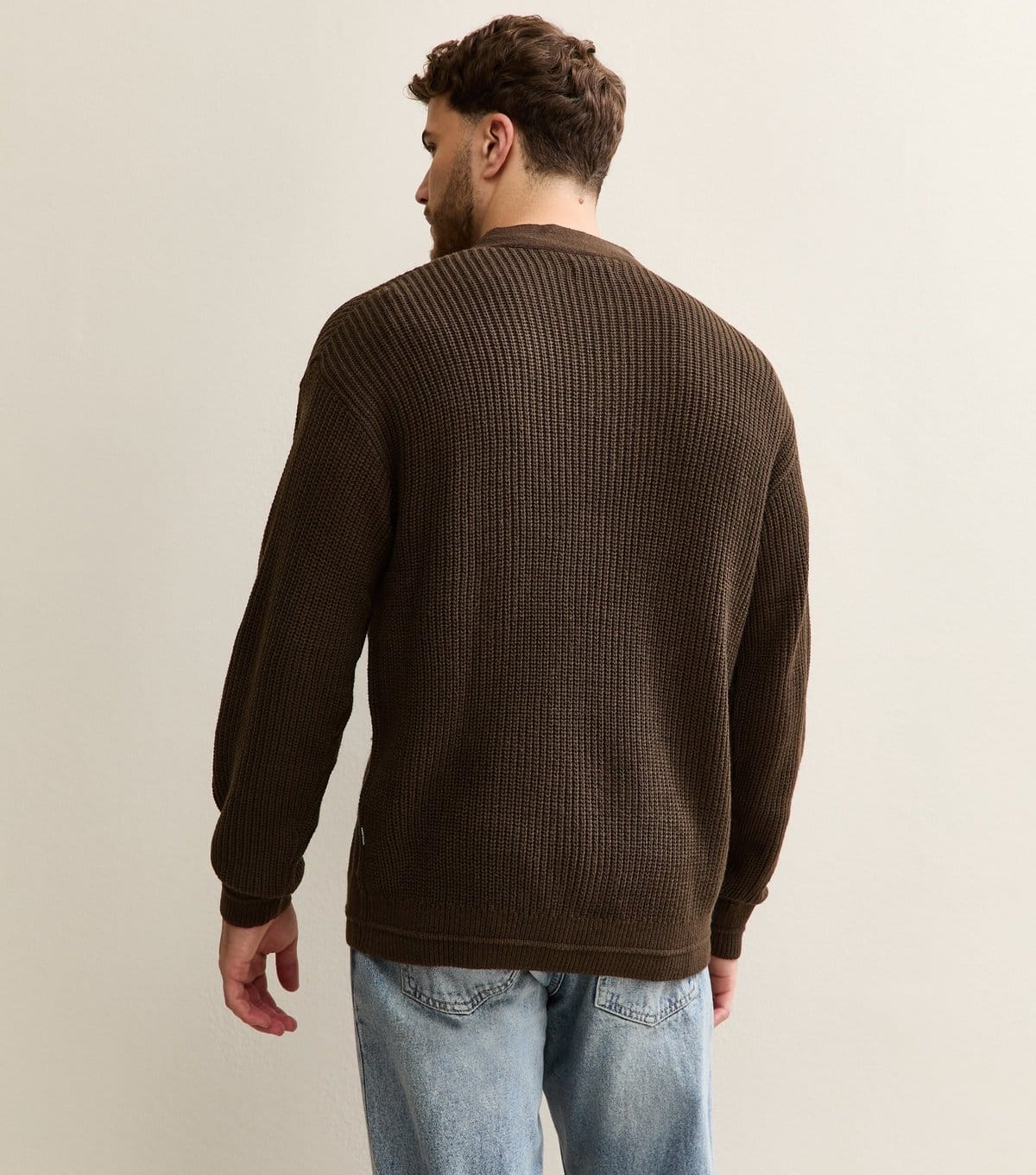 jack & jones Men's Dark Brown Regular V-Neck Cardigan Jack & Jones New Look - 4