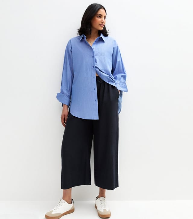 New Look Women's Navy Linen Blend Cropped Trousers New Look - 2