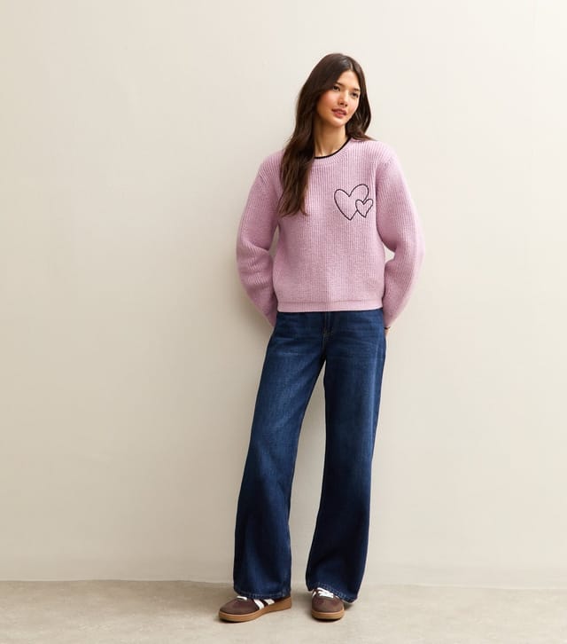 New Look Women's Pink Embroidered Heart Knit Jumper New Look - 3