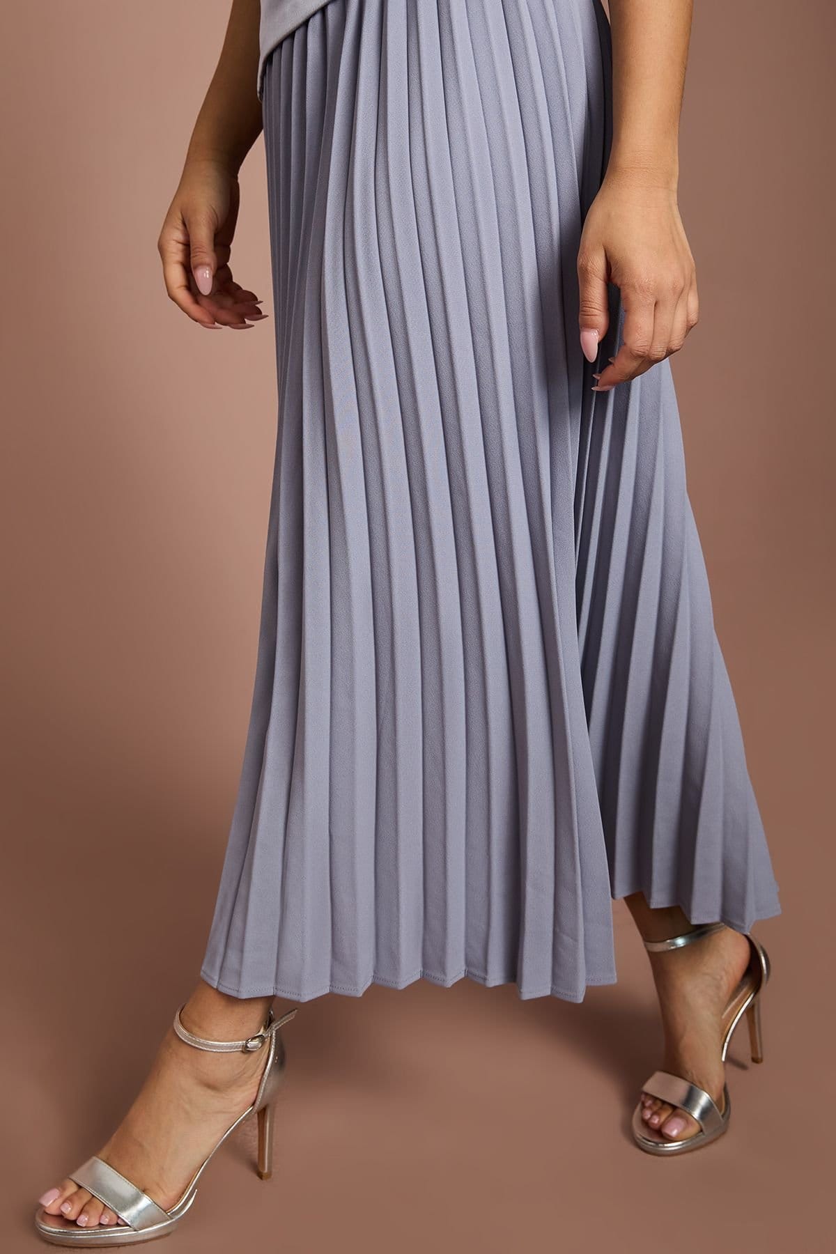 Coast Coast Women's Petite Drape High Neck Pleated Skirt Midi Dress in Dusty Blue - 4