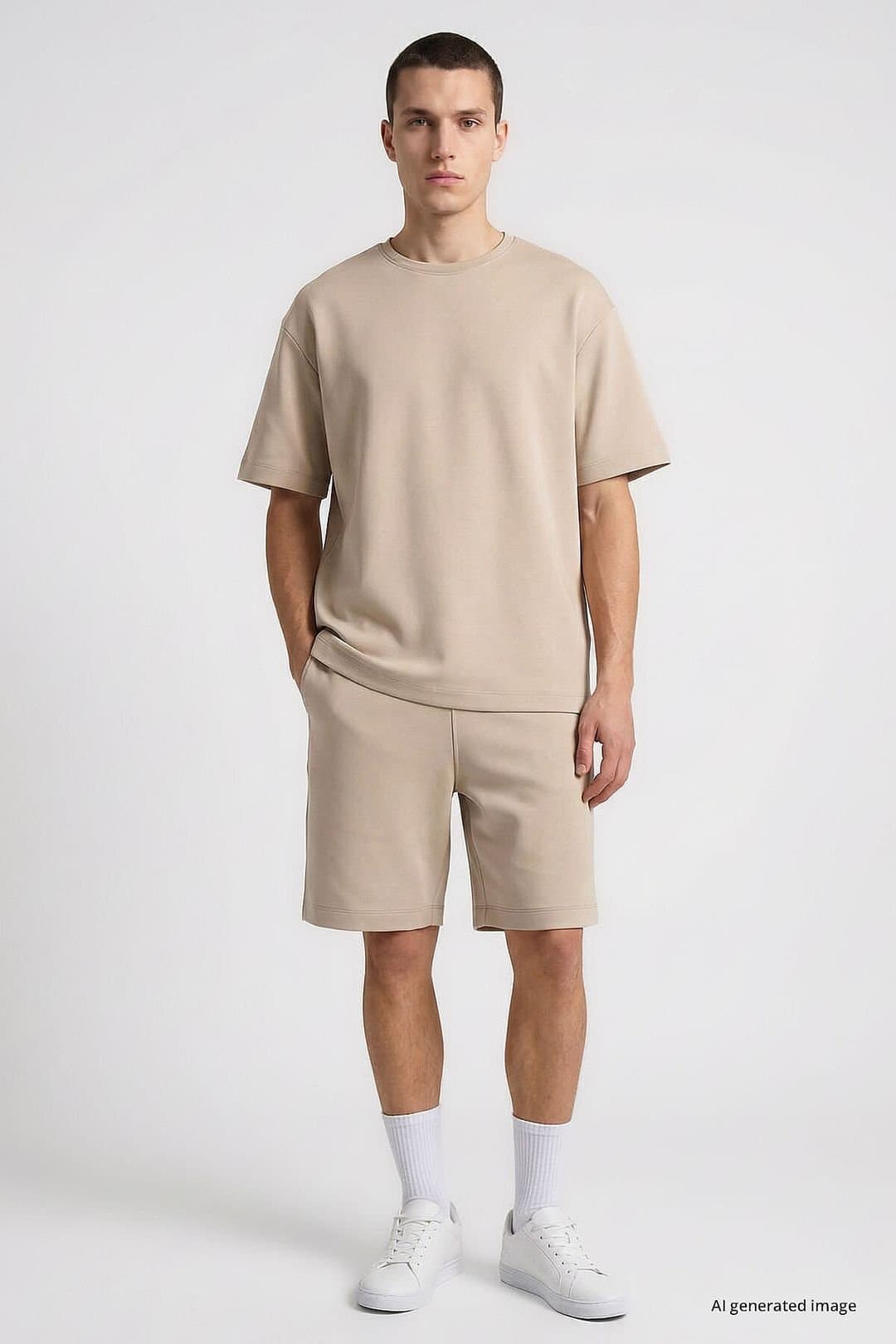 Tommy Life Tommy Life Men's Oversized Short Active Set in Beige