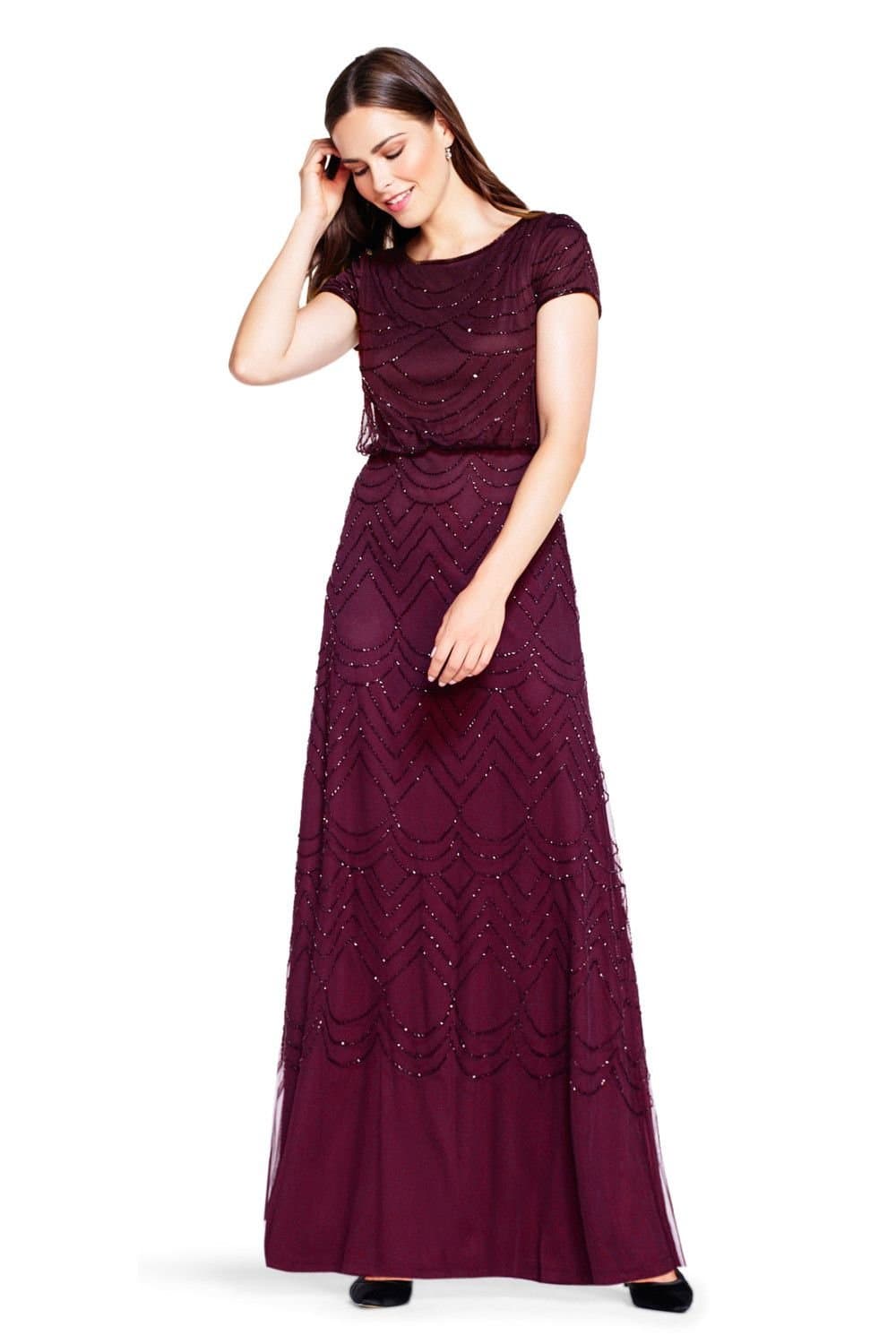 Adrianna Papell Adrianna Papell Women's Blouson Beaded Gwn in Wine