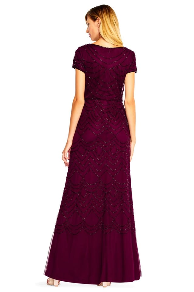 Adrianna Papell Adrianna Papell Women's Blouson Beaded Gwn in Wine - 3