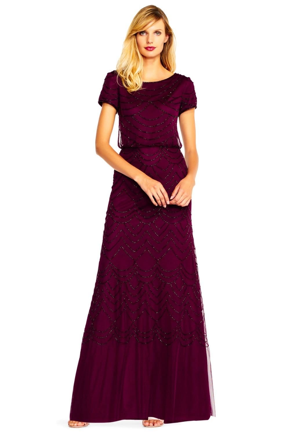 Adrianna Papell Adrianna Papell Women's Blouson Beaded Gwn in Wine - 4