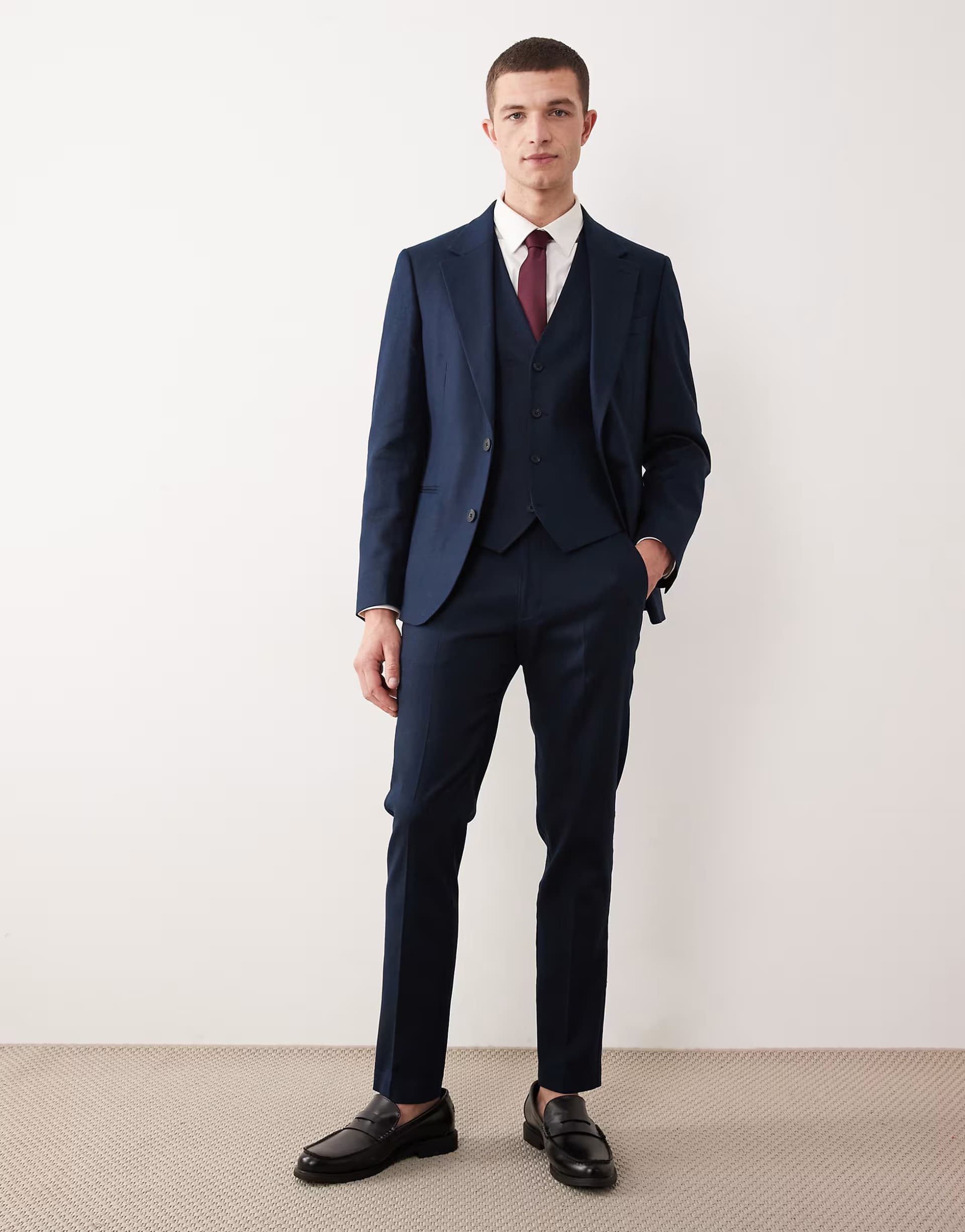 ASOS ASOS DESIGN skinny suit trousers in navy linen rich