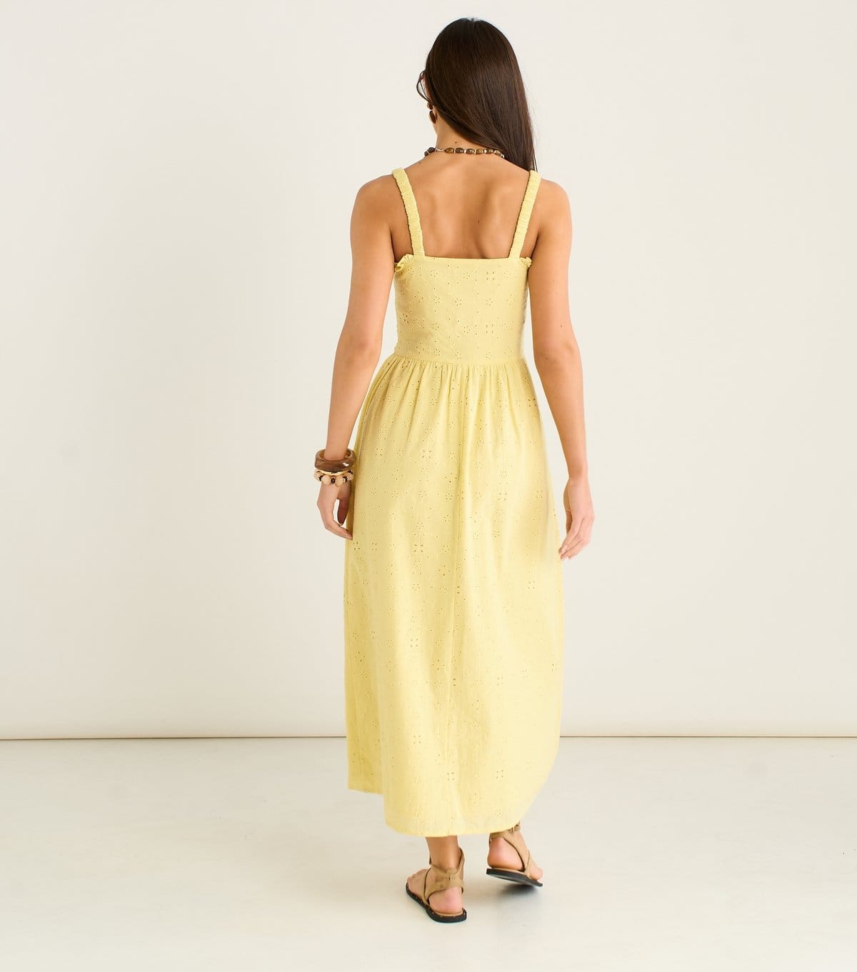 Gini London Women's Light Yellow Broderie Anglaise Shirred Midi Dress Gini London New Look - 4