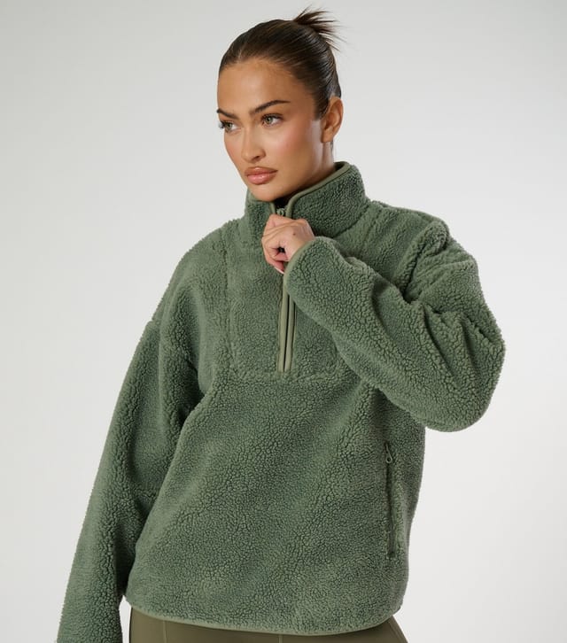 South Beach Women's Green Quarter Zip Borg Jacket South Beach New Look - 2