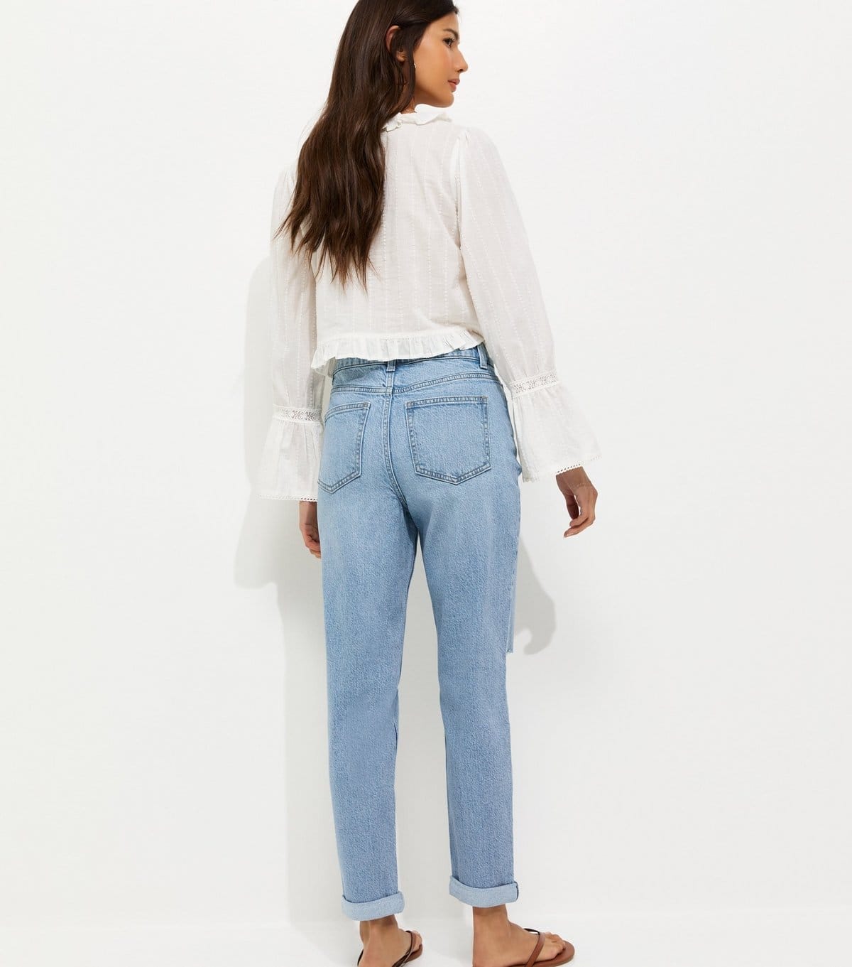 New Look Women's Blue Ripped Textured Mom Tori Jeans New Look - 4