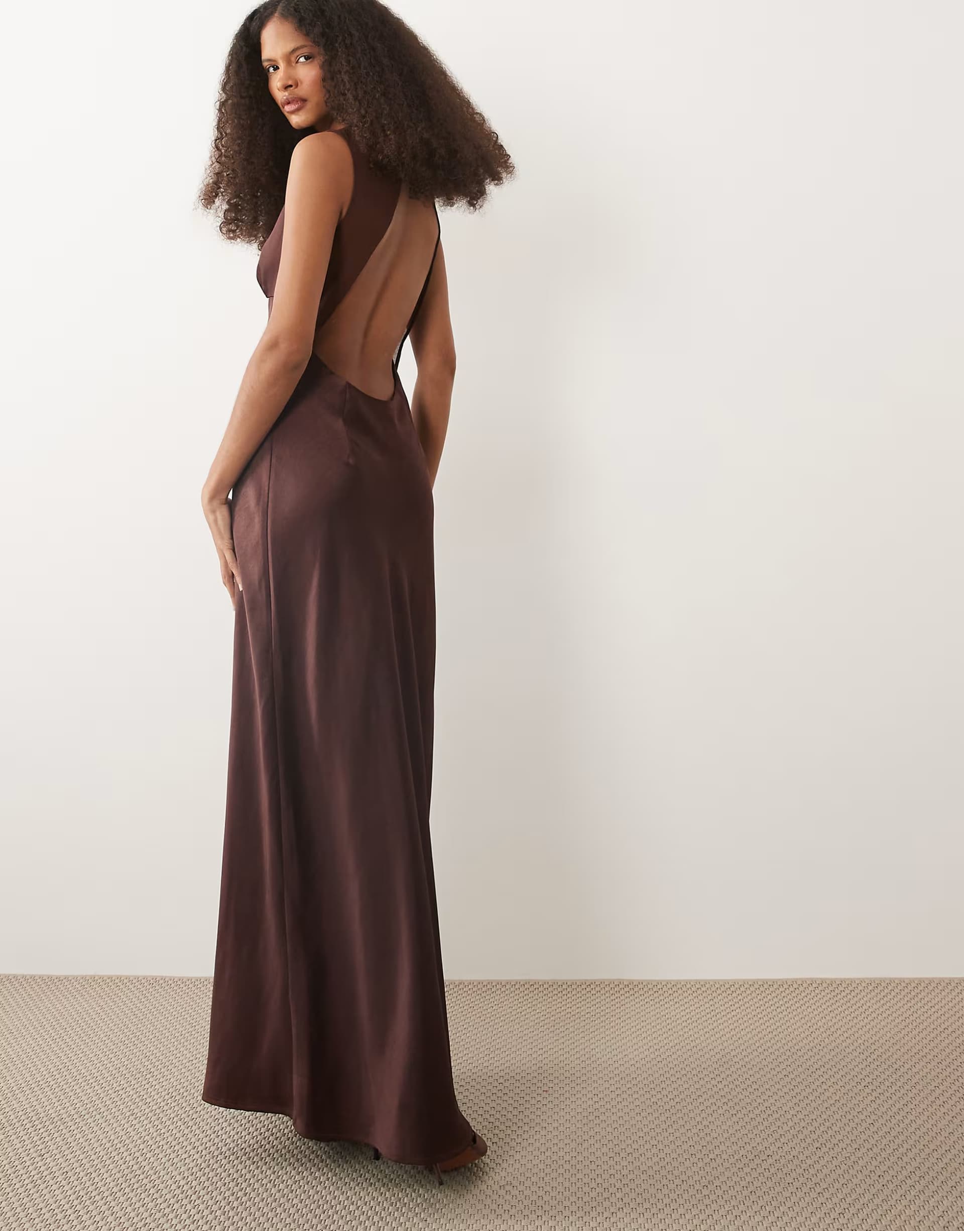 ASOS 4th & Reckless satin v neck open back detail maxi dress in oxblood