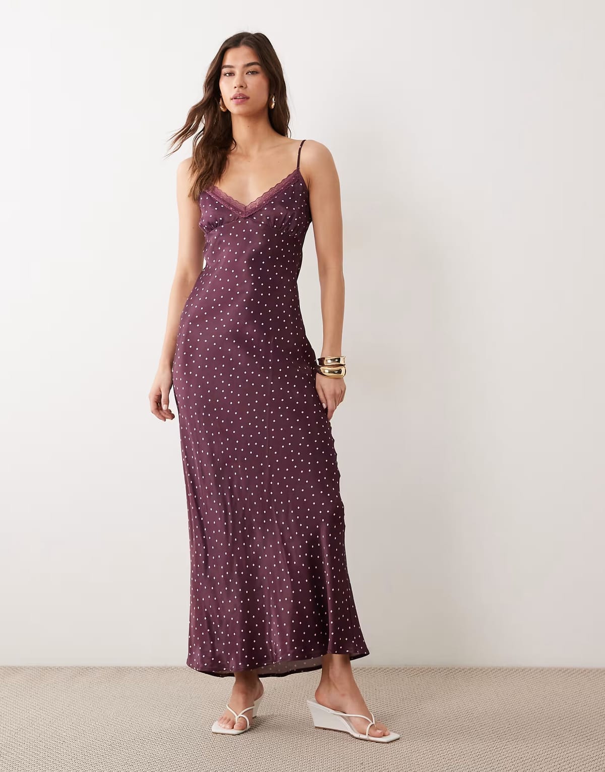 ASOS Miss Selfridge satin and lace midi dress in polka dot - 1