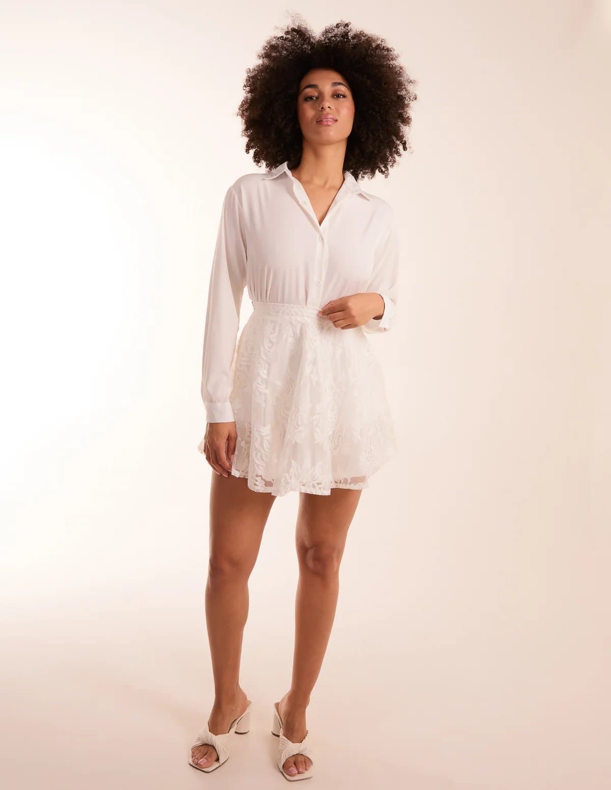 Blue Vanilla White Embroidered Mesh Skirt
