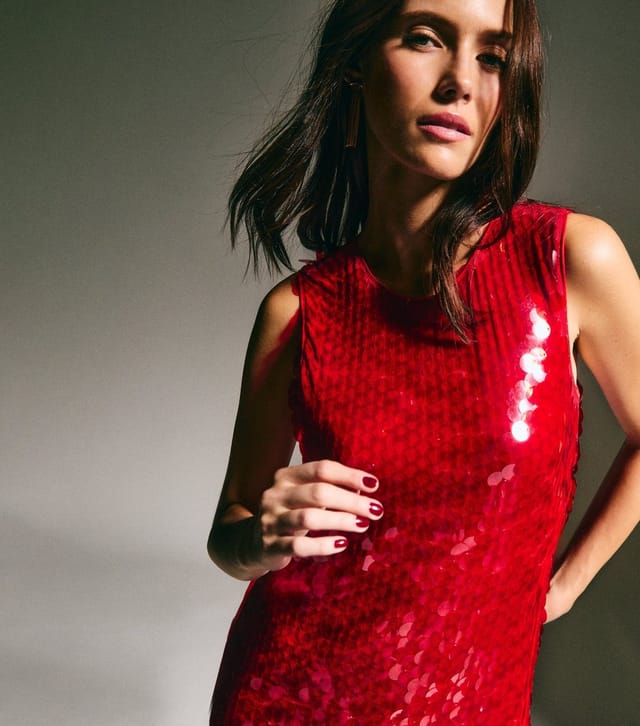 New Look Women's Bright Red Sequin Embellished Mini Shift Dress New Look - 3