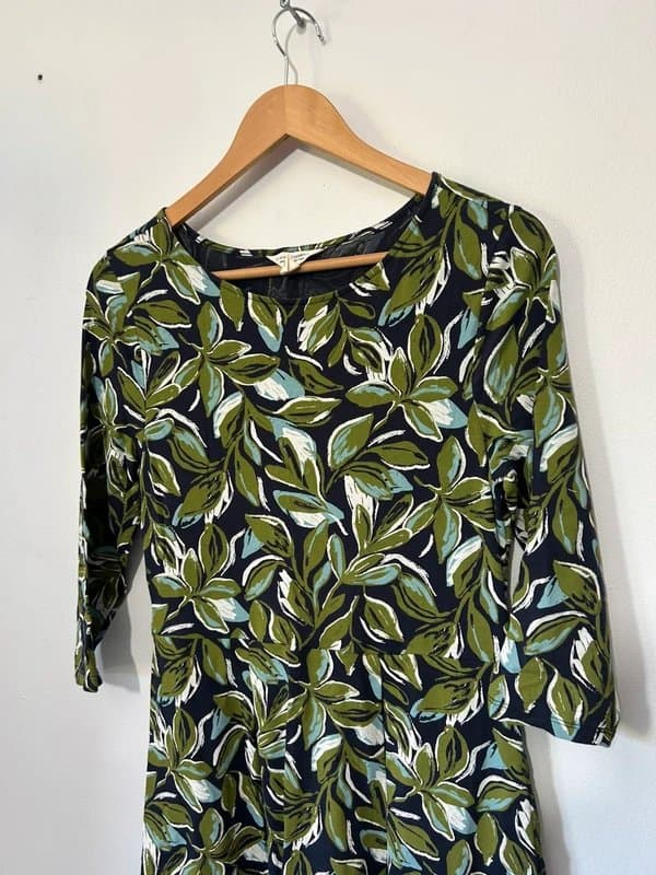 Seasalt Cornwall Seasalt Women's Regular Wild Bouquet 3/4 Sleeve Midi Dress Tonal Leaves Size 10