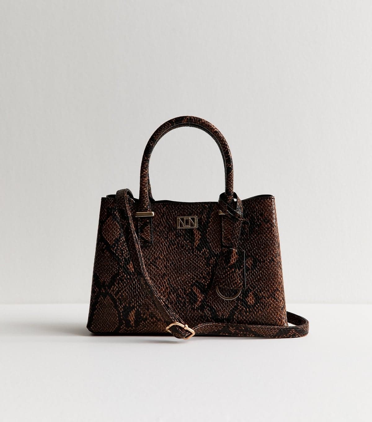 New Look Brown Snakeskin Effect Faux Leather Tote Bag Vegan New Look