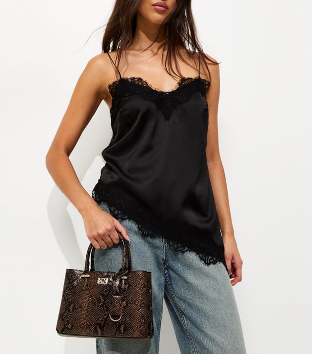 New Look Brown Snakeskin Effect Faux Leather Tote Bag Vegan New Look - 2