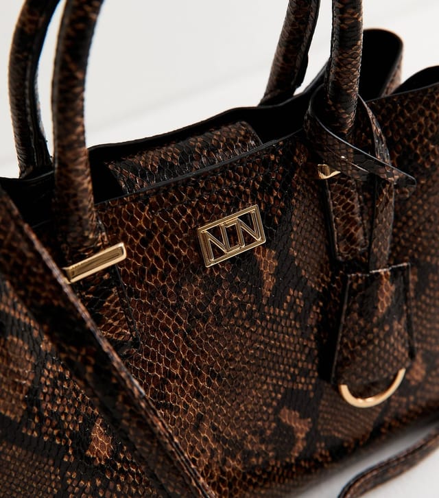 New Look Brown Snakeskin Effect Faux Leather Tote Bag Vegan New Look - 3
