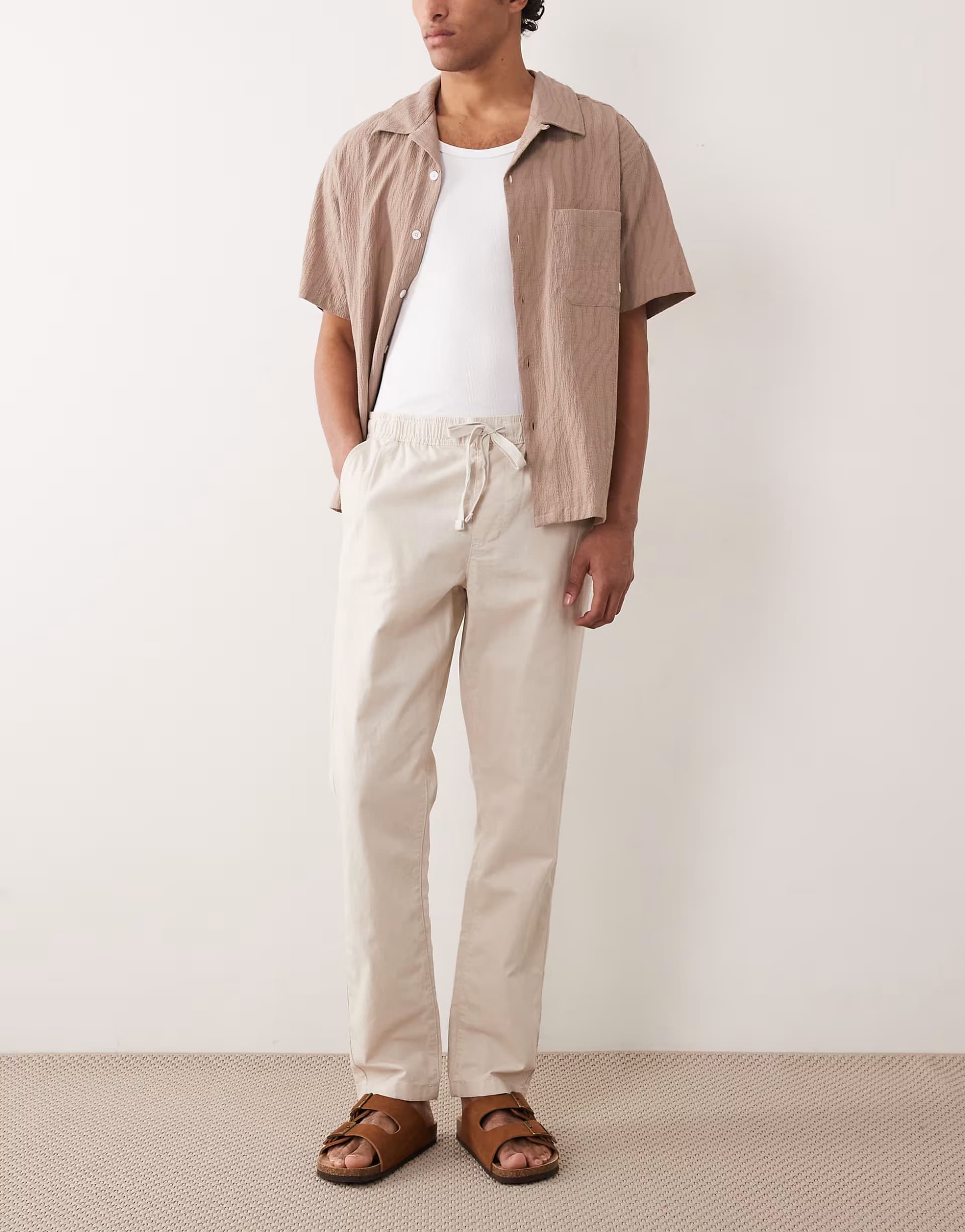 ASOS ASOS DESIGN linen blend trousers in stone