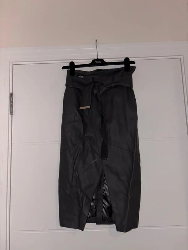 ASOS Asos grey Green Faux Leather Wrap Midi Skirt Size 6 Winter Smart Stylish office
