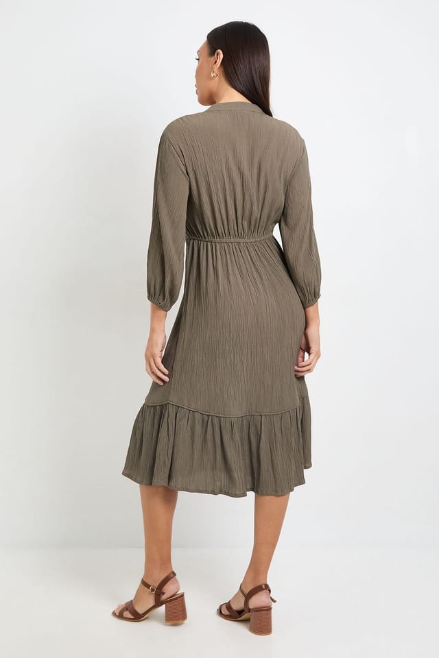 Wallis Wallis Women's Summer Cheesecloth Midi Dress in Khaki - 3