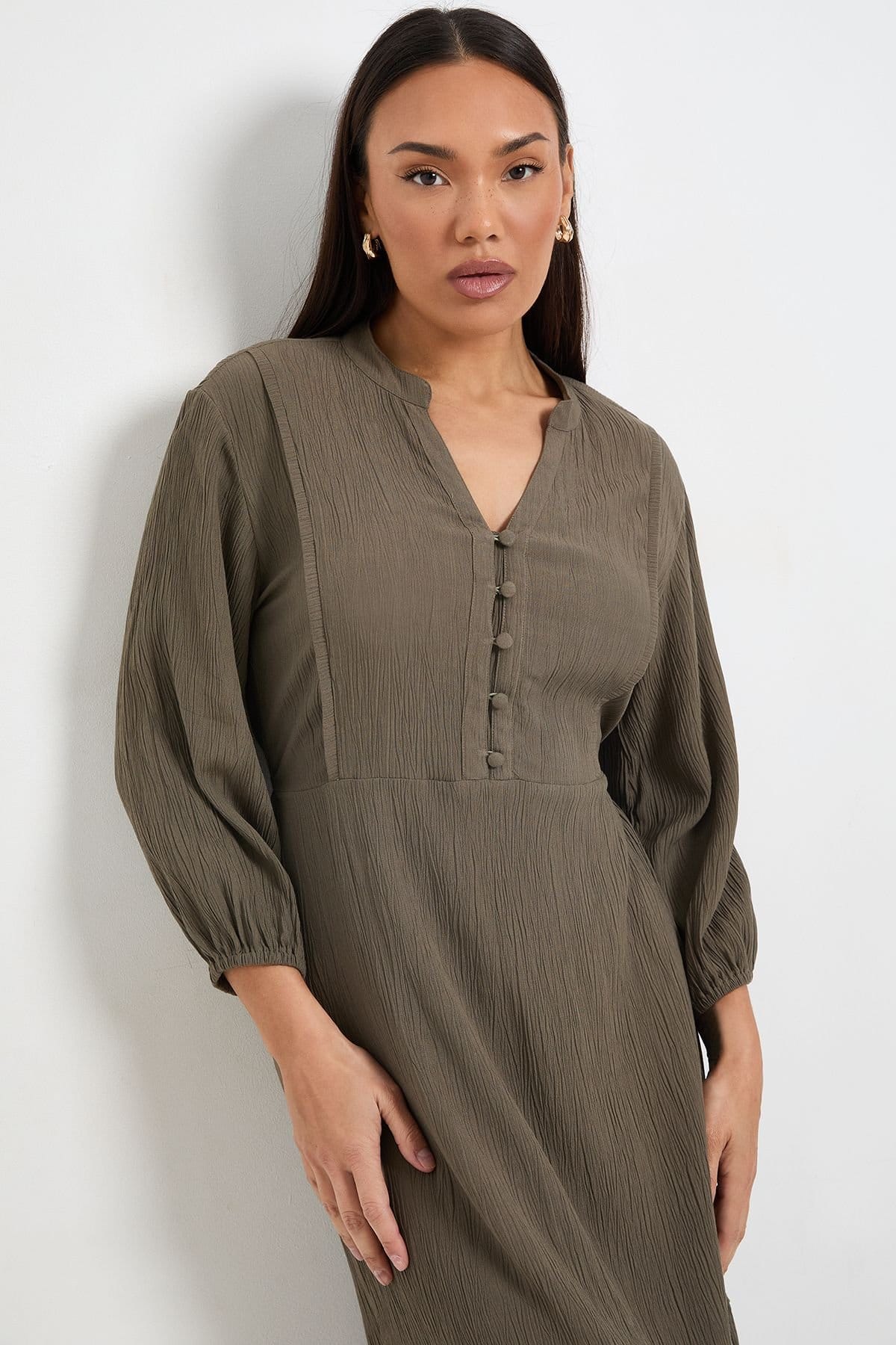 Wallis Wallis Women's Summer Cheesecloth Midi Dress in Khaki - 4