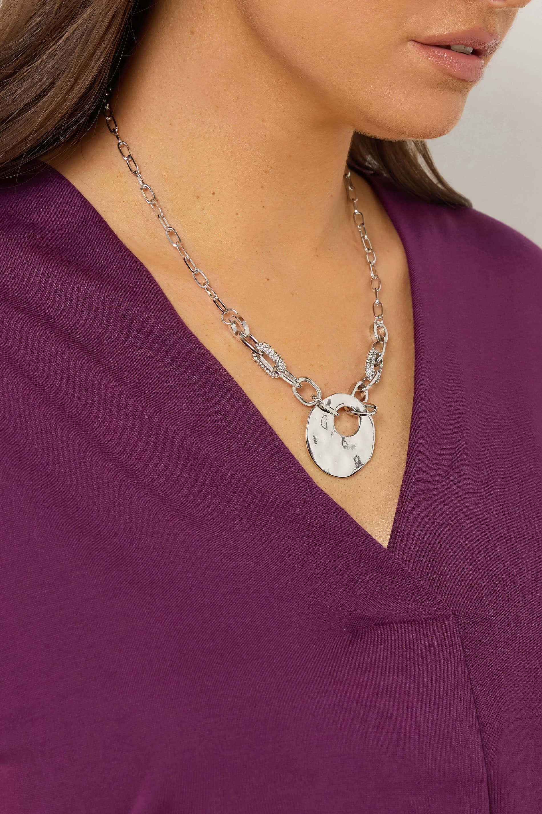 Yours Silver Tone Diamante Link Pendant Necklace