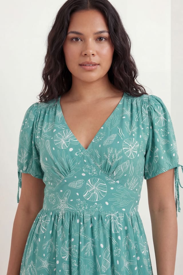 Lovedrobe Lovedrobe Women's Seashell Print Short Sleeve Open Back Midaxi Dress in Teal - 3