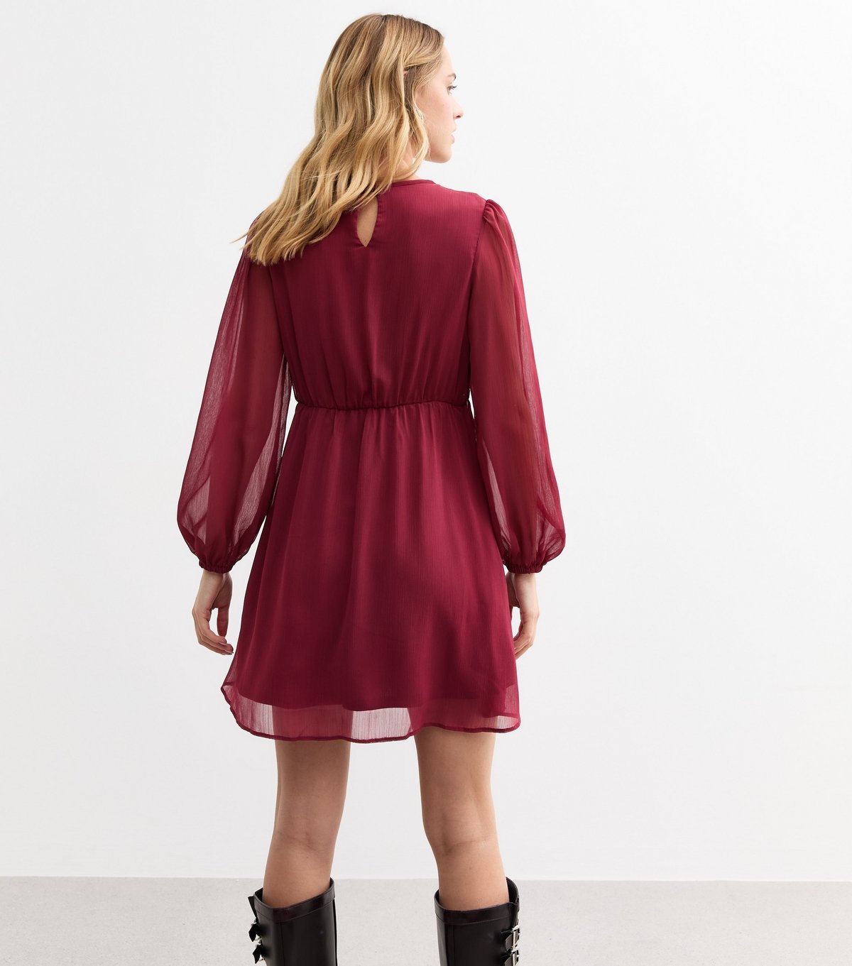 New Look Women's Burgundy Shirred Chiffon Mini Dress New Look - 4