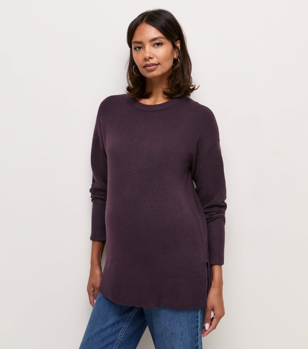 New Look Women's Maternity Dark Purple Knitted Side Split Jumper New Look