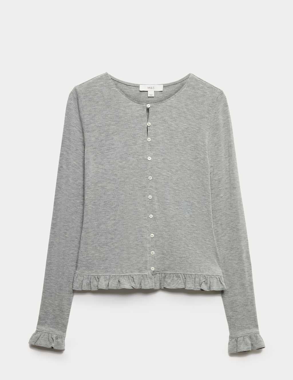 Marks & Spencer M&S Crew Neck Button Through Cardigan in Charcoal