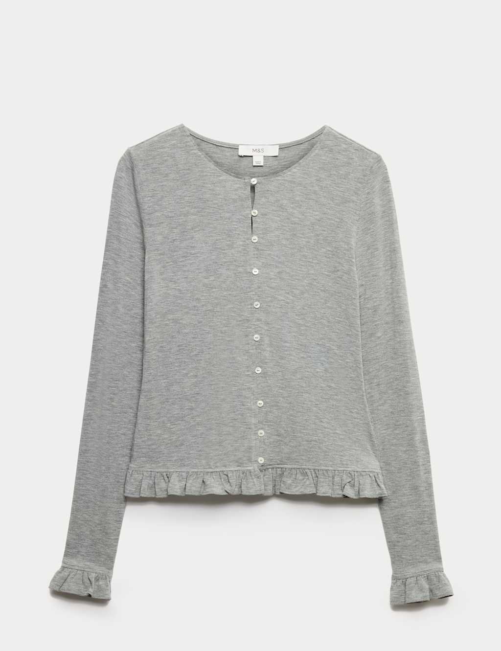 Marks & Spencer M&S Ruffle Button Through Cardigan Charcoal - 2