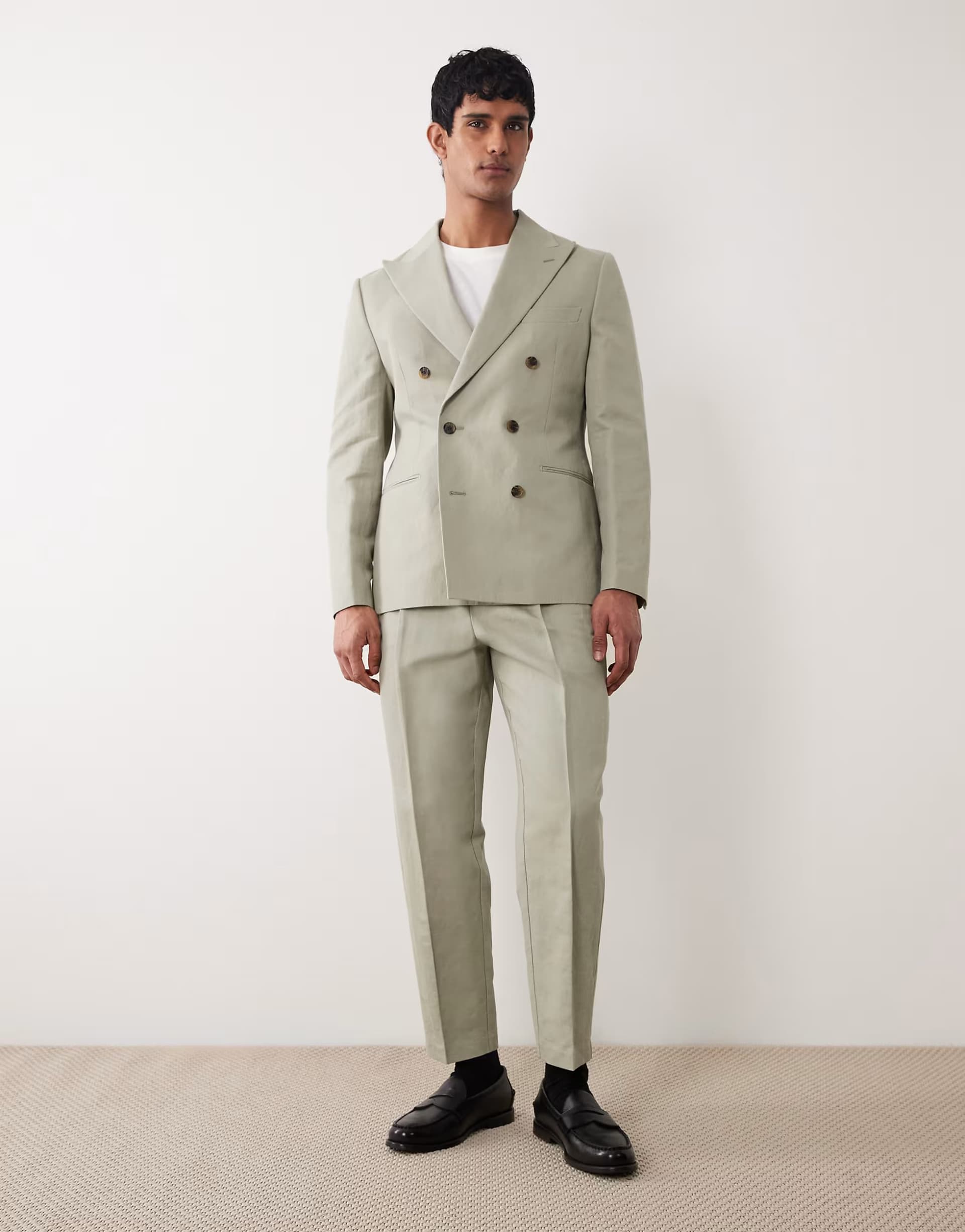 ASOS ASOS DESIGN relaxed tapered linen rich suit trousers in khaki