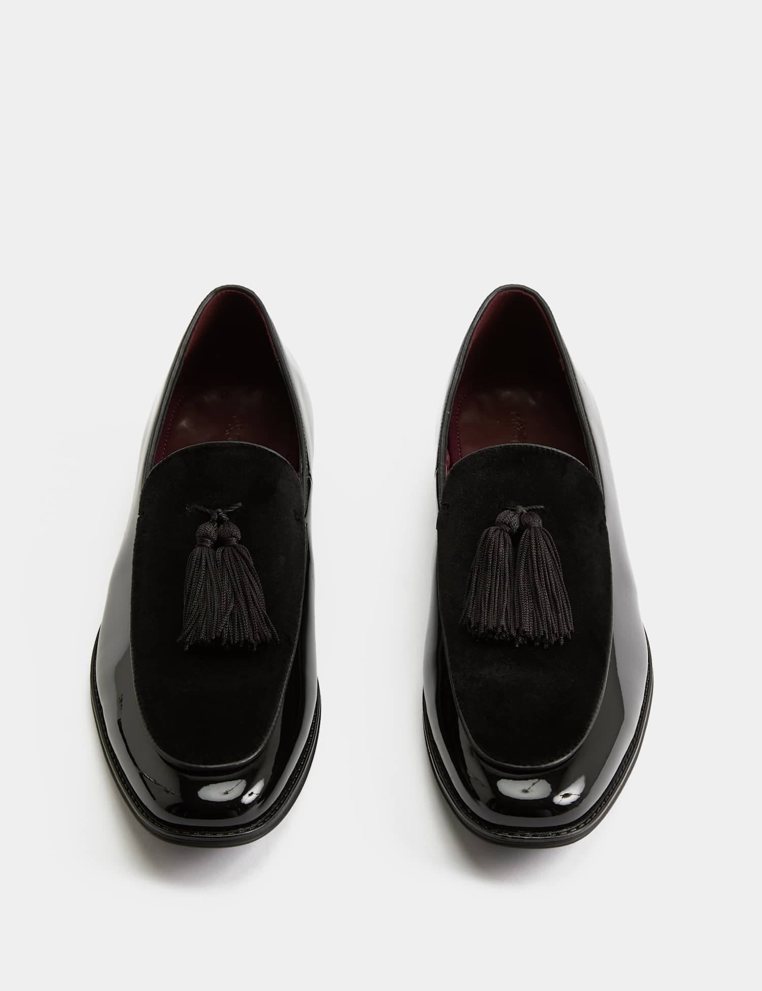Marks & Spencer M&S Patent Velvet Tassel Loafers Black
