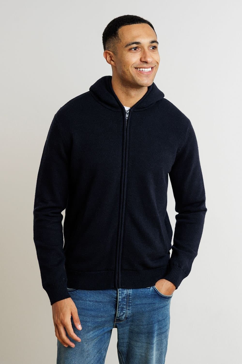French Connection French Connection Men's Micro-Borg Fleece Zip Hoody in Navy