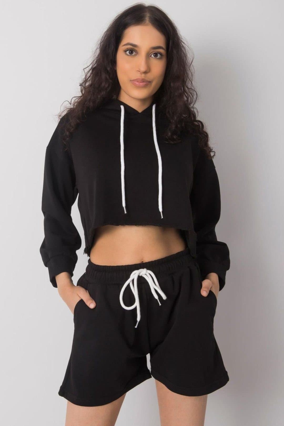 Love Lace Love Lace Women's Hooded Sweatshirt & Elastic Waist Shorts Set in Black