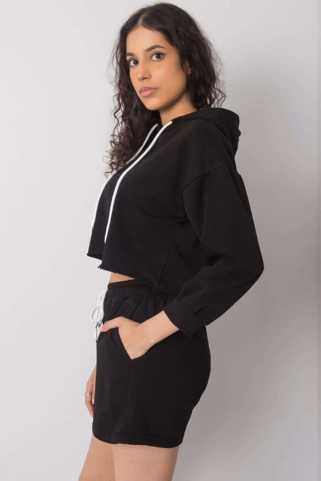 Love Lace Love Lace Women's Hooded Sweatshirt & Elastic Waist Shorts Set in Black - 3