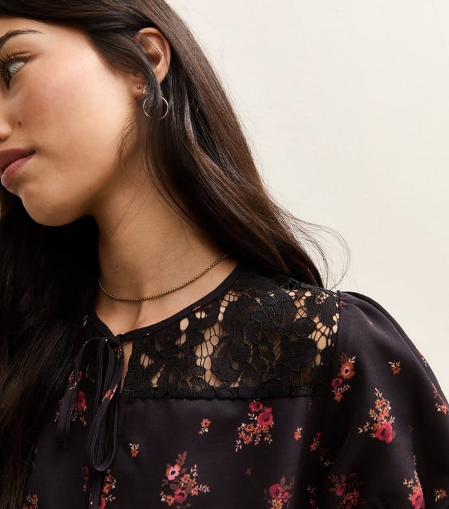 New Look Women's Black Floral Puff Sleeve Mini Dress New Look - 2