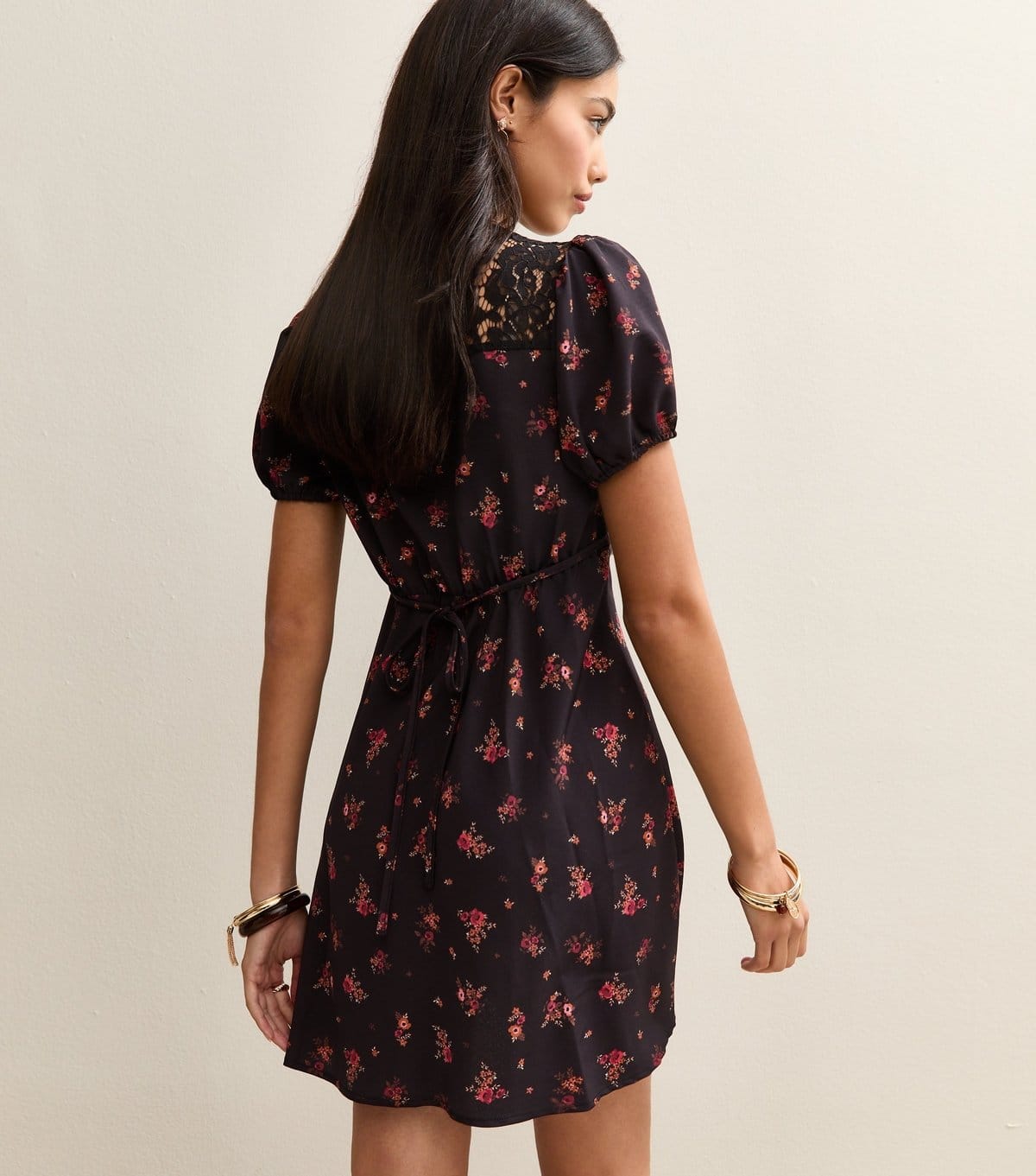 New Look Women's Black Floral Puff Sleeve Mini Dress New Look - 4