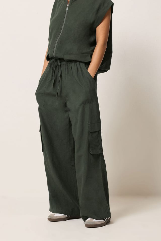 PixieGirl PixieGirl Women's Petite Cargo Gilet & Wide Leg Trousers Set in Dark Green - 3