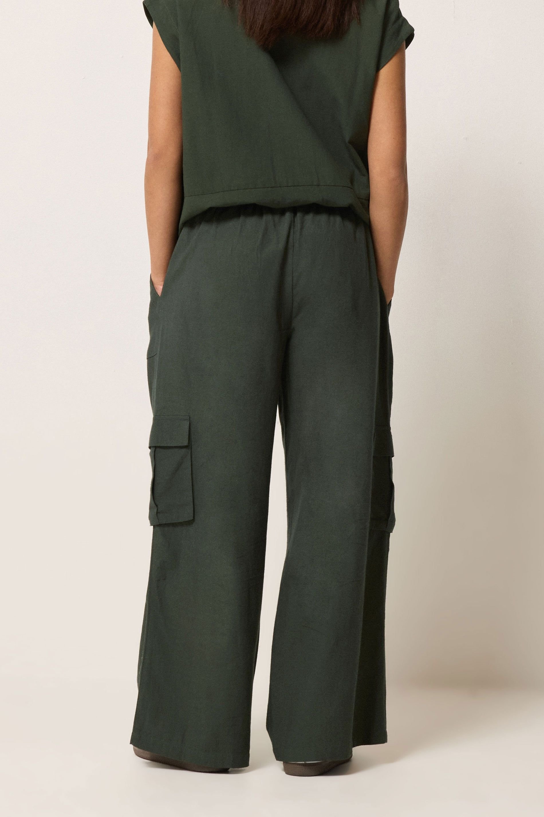 PixieGirl PixieGirl Women's Petite Cargo Gilet & Wide Leg Trousers Set in Dark Green - 4