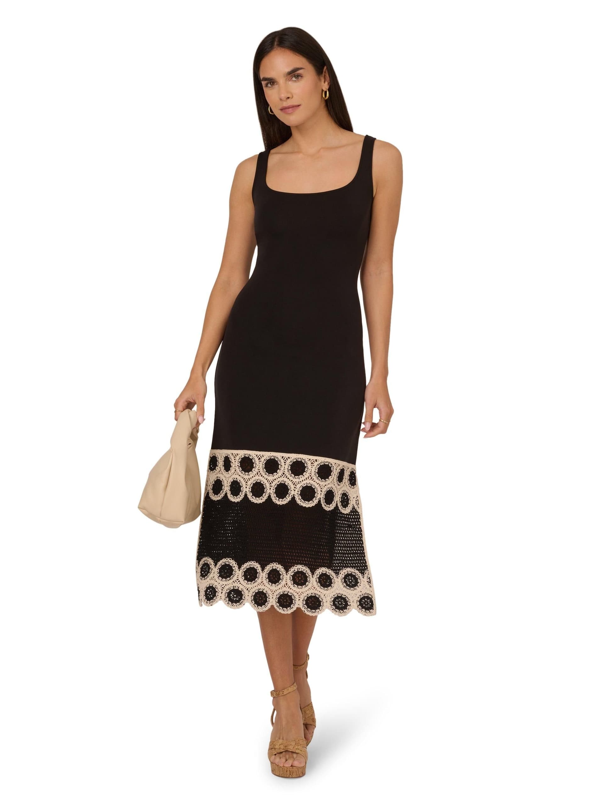 Adrianna by Adrianna Papell Adrianna by Adrianna Papell Women's Crochet Sheath Midi Dress in Black