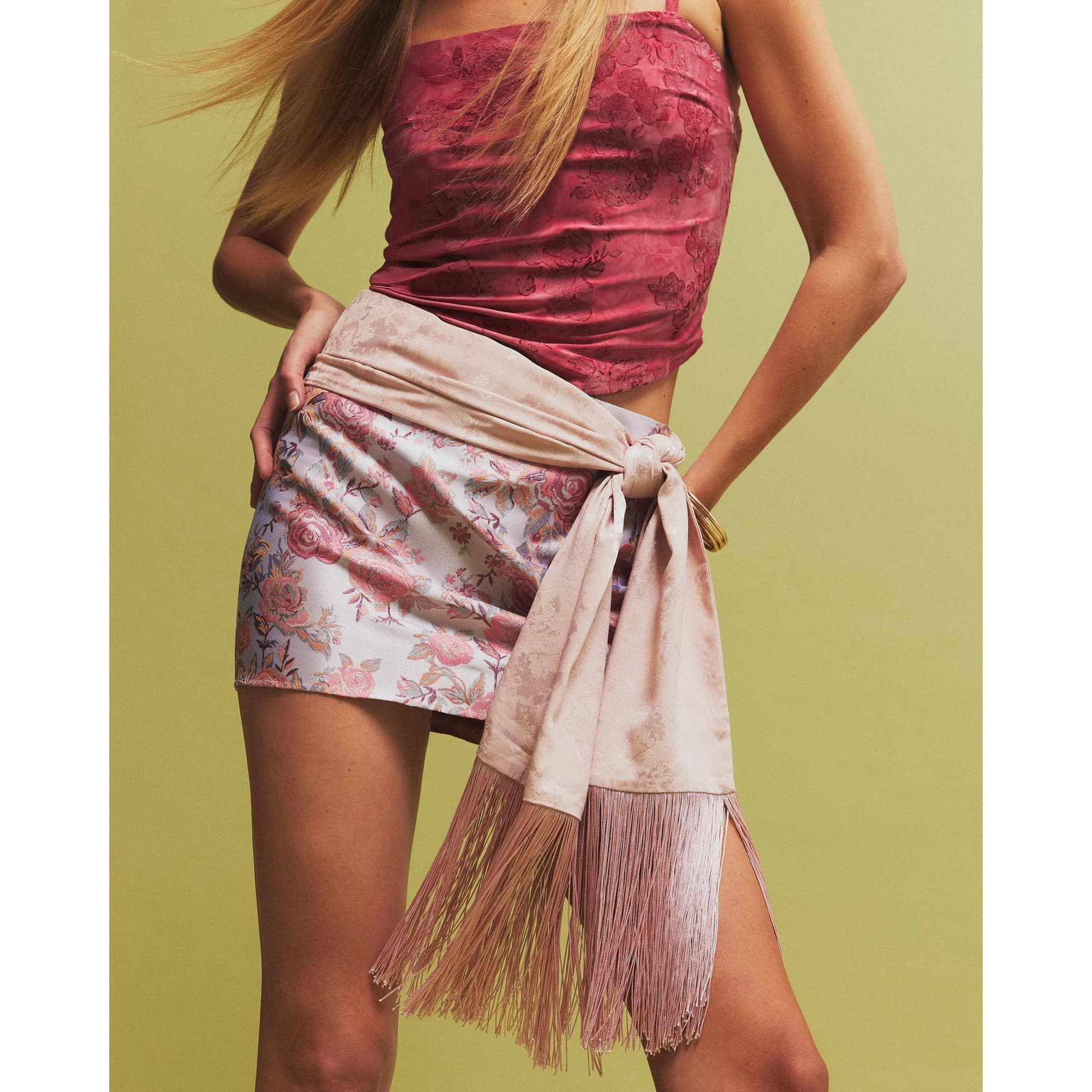 River Island River Island Womens Pink Jacquard Fringe Scarf