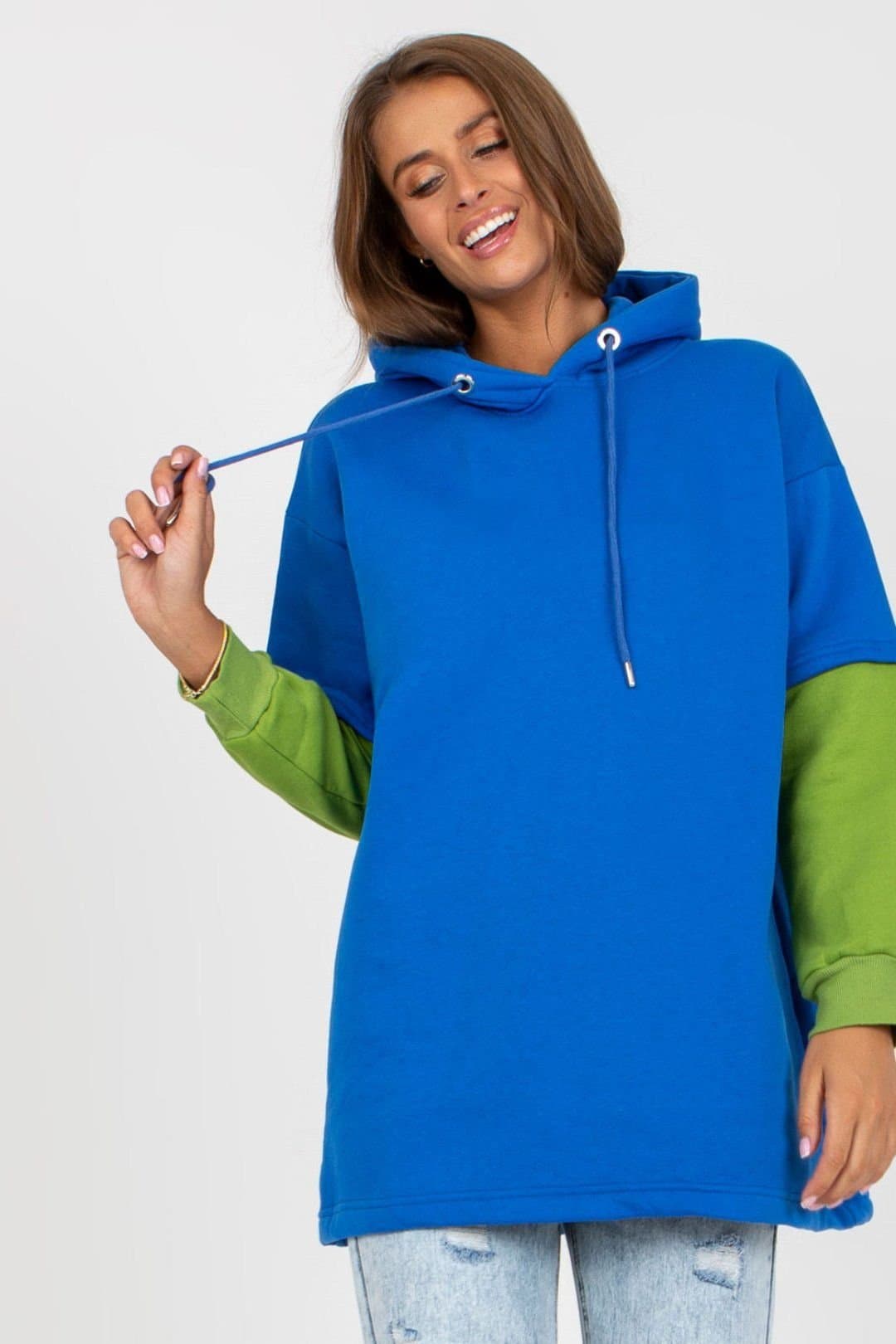 Love Lace Love Lace Women's Long Sleeve Hooded Extended Cut Sweatshirt in Blue