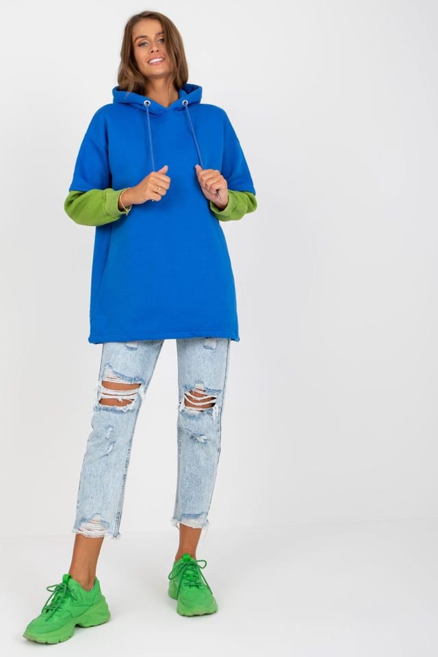 Love Lace Love Lace Women's Long Sleeve Hooded Extended Cut Sweatshirt in Blue - 2