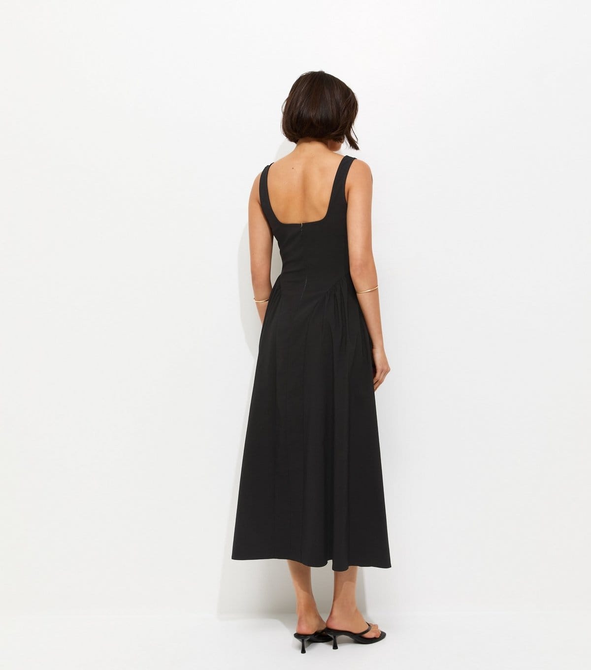New Look Women's Black Square Neck Gathered Hips Midi Dress New Look - 4