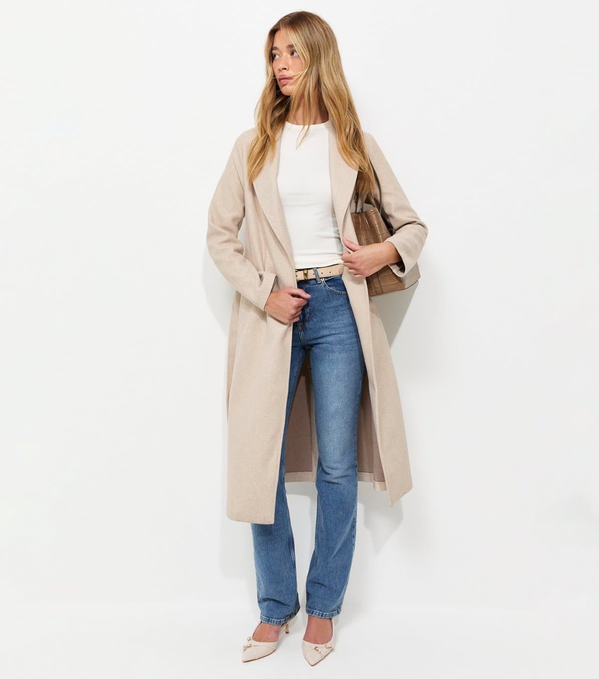 New Look Women's Tall Oatmeal Shawl Collar Coat New Look