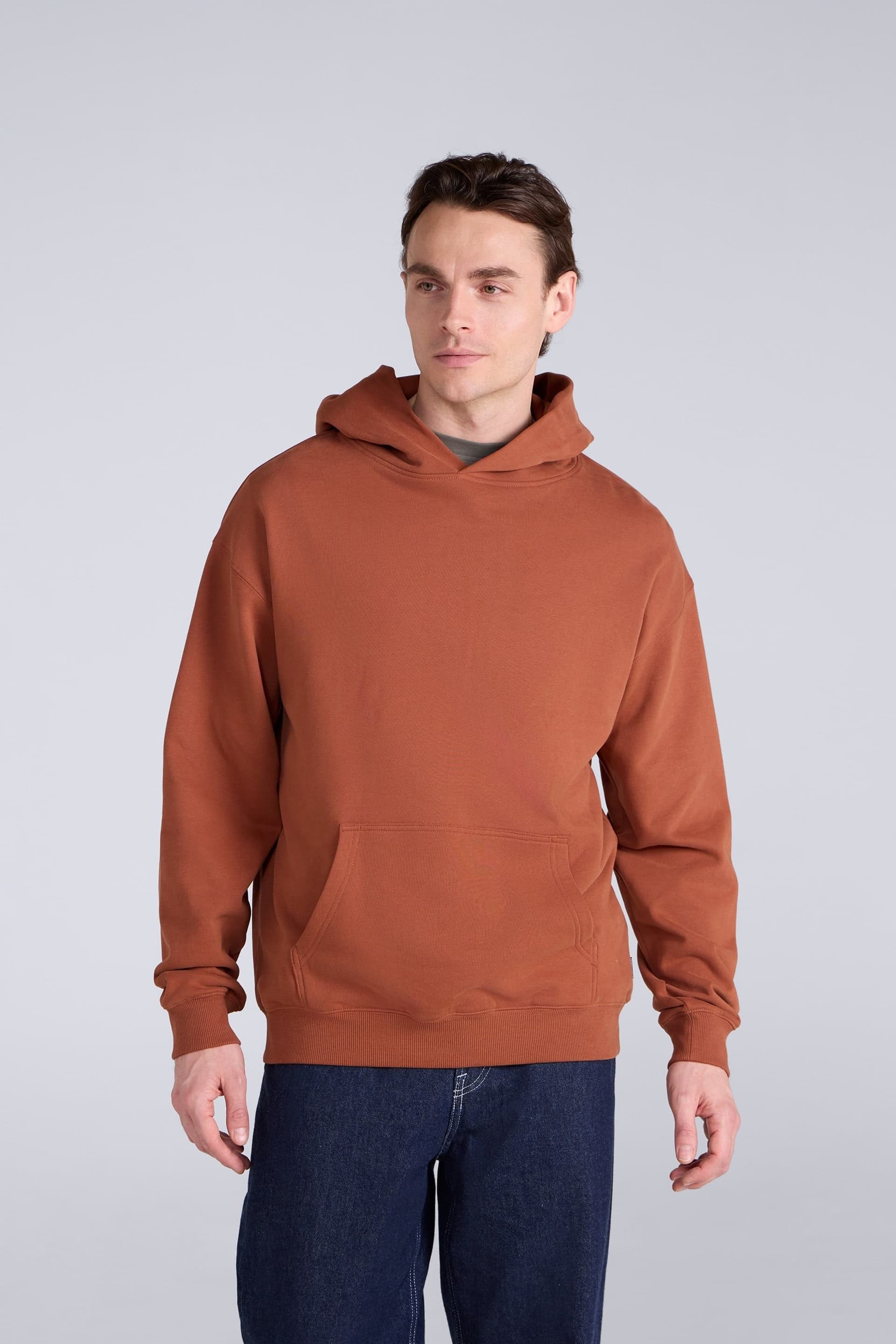 Animal Animal Men's 'Icon' Logo Print Kangaroo Pocket Cotton Snug Fit Drop Shoulder Hoody in Terracotta