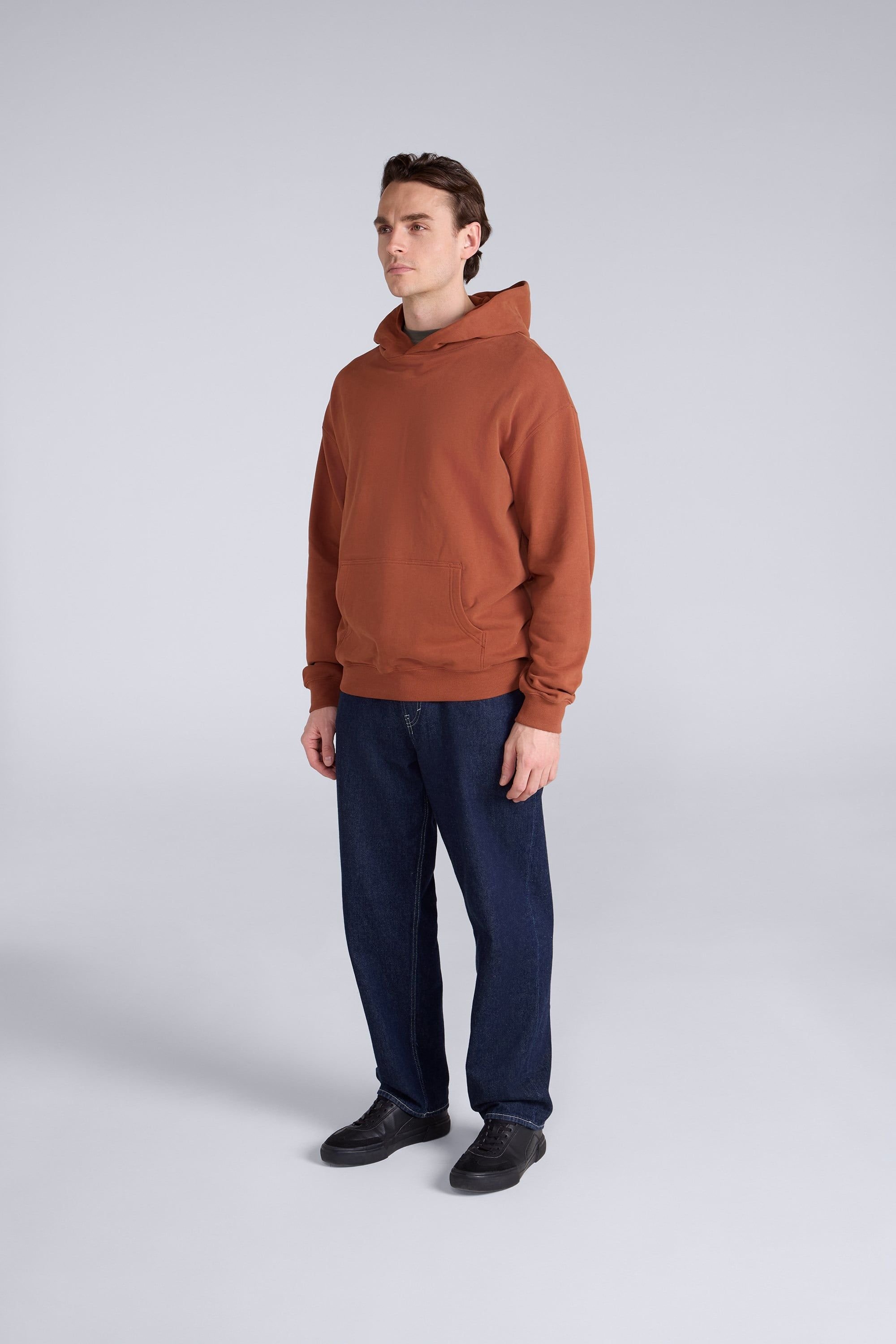 Animal Animal Men's 'Icon' Logo Print Kangaroo Pocket Cotton Snug Fit Drop Shoulder Hoody in Terracotta - 2