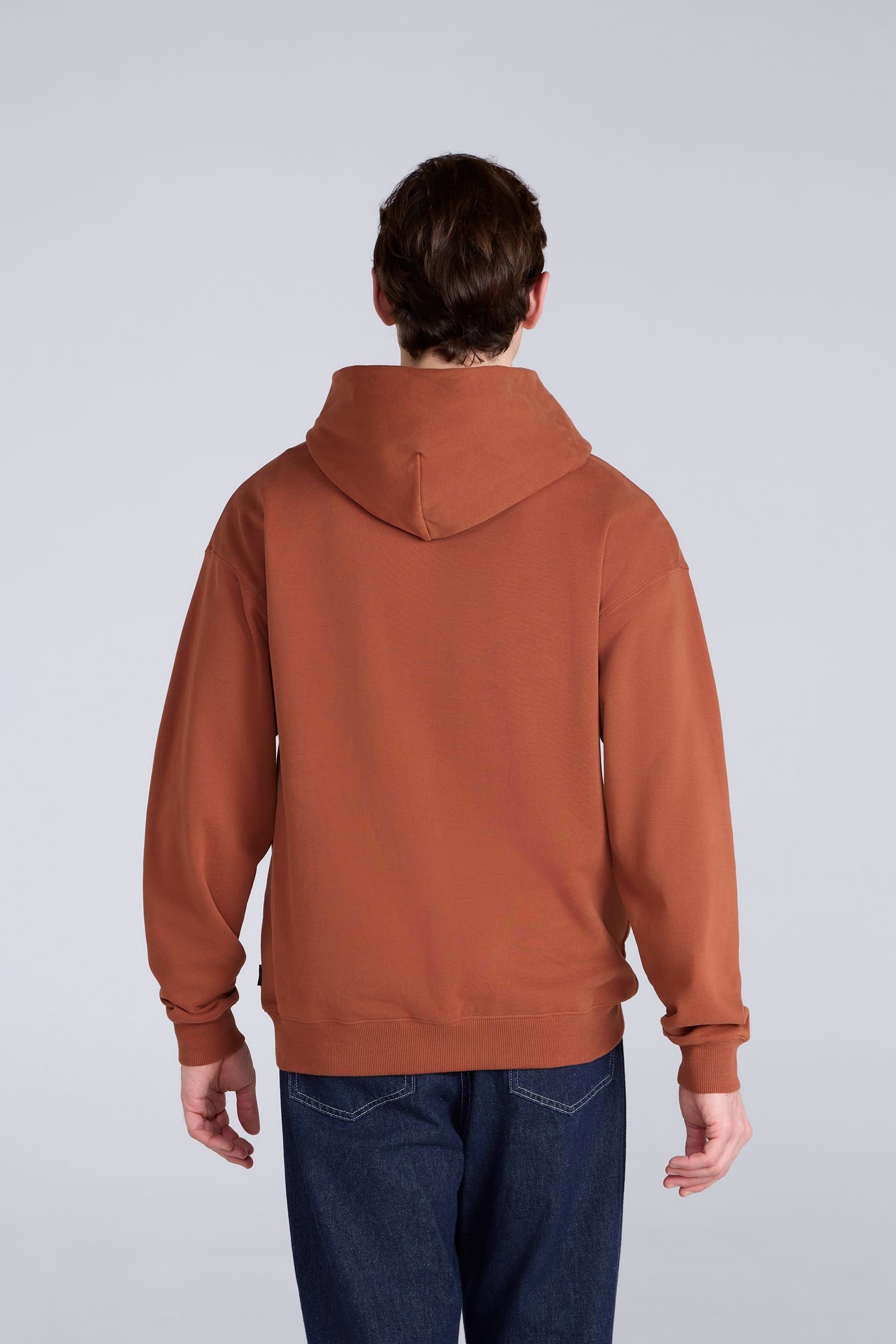 Animal Animal Men's 'Icon' Logo Print Kangaroo Pocket Cotton Snug Fit Drop Shoulder Hoody in Terracotta - 3