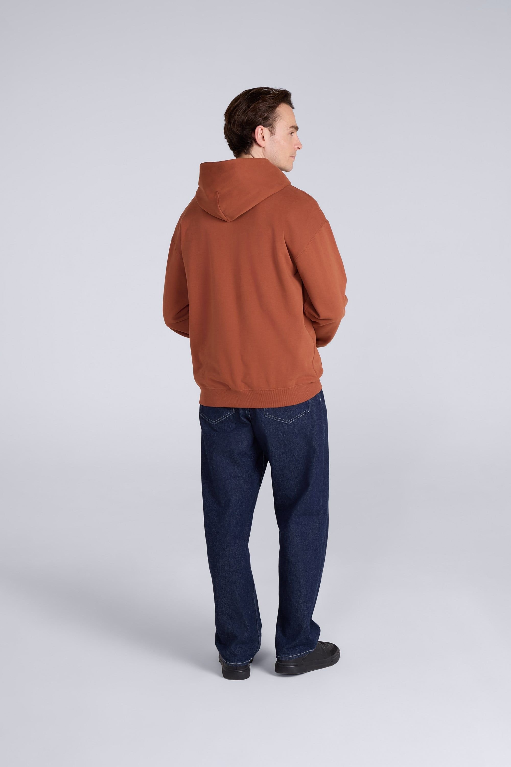 Animal Animal Men's 'Icon' Logo Print Kangaroo Pocket Cotton Snug Fit Drop Shoulder Hoody in Terracotta - 4