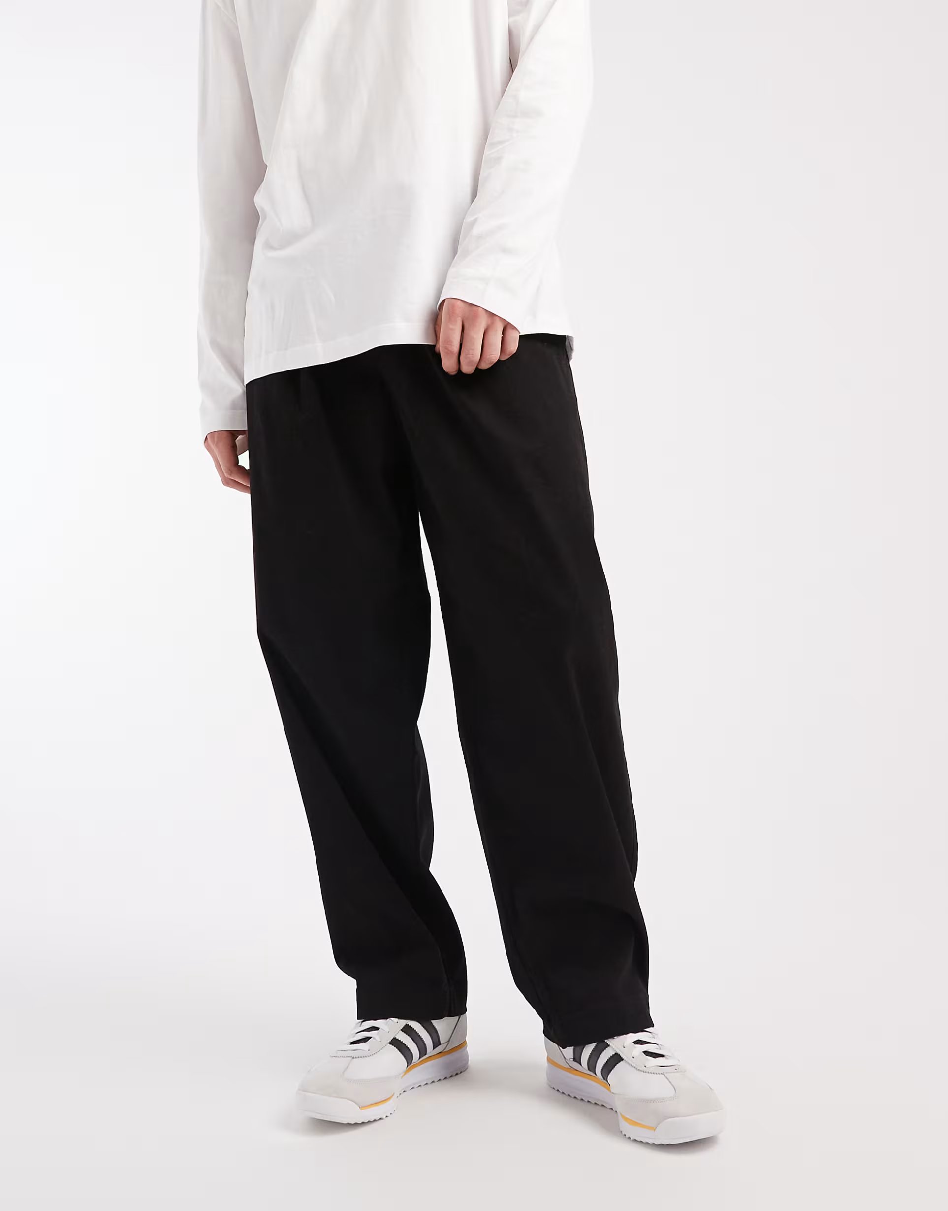 ASOS Jack & Jones barrel fit drawstring chino in black - 1